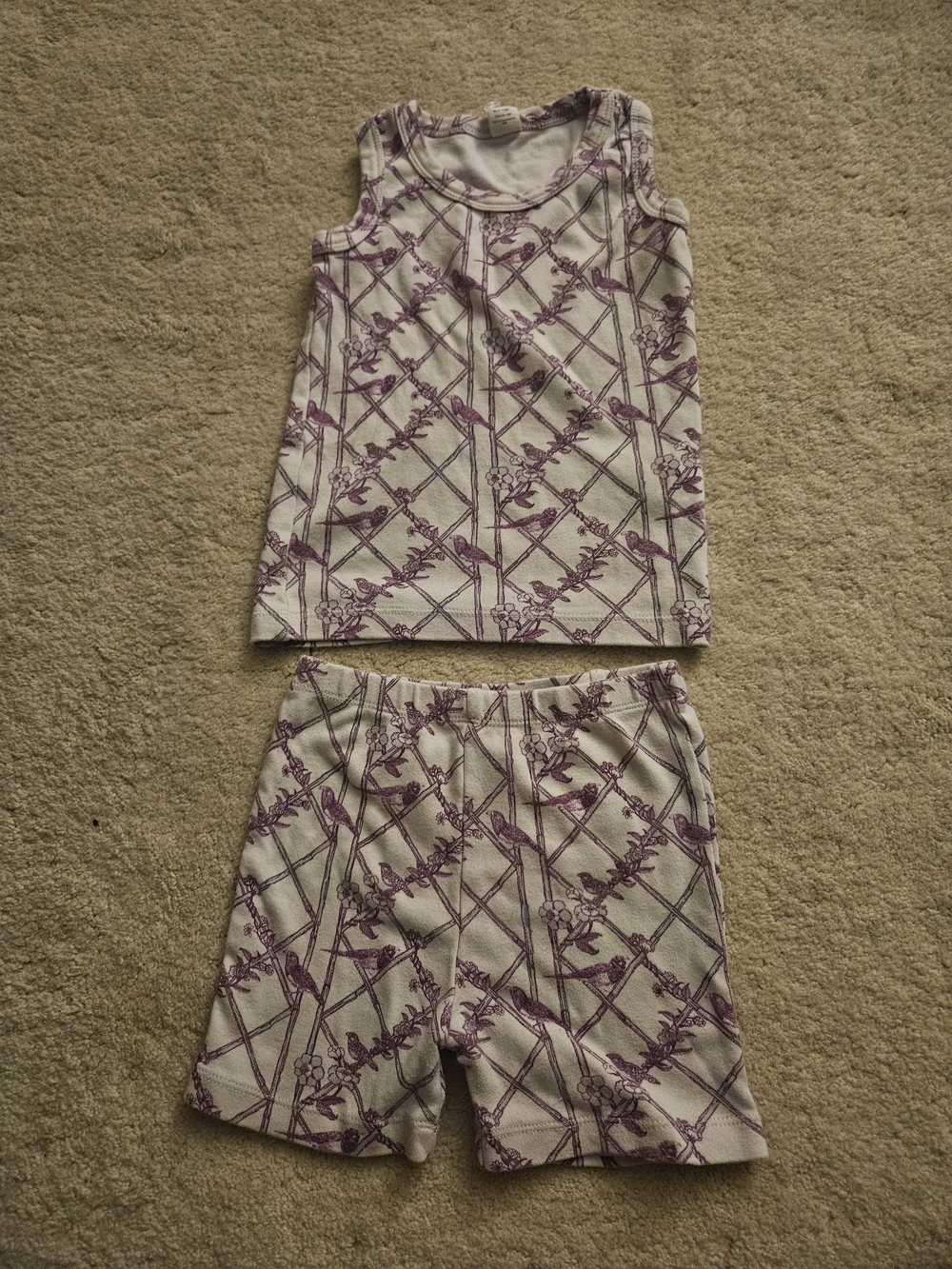 Kate Quinn Girls' Purple Floral Birds Tank & Short Pajama Set 5Y
